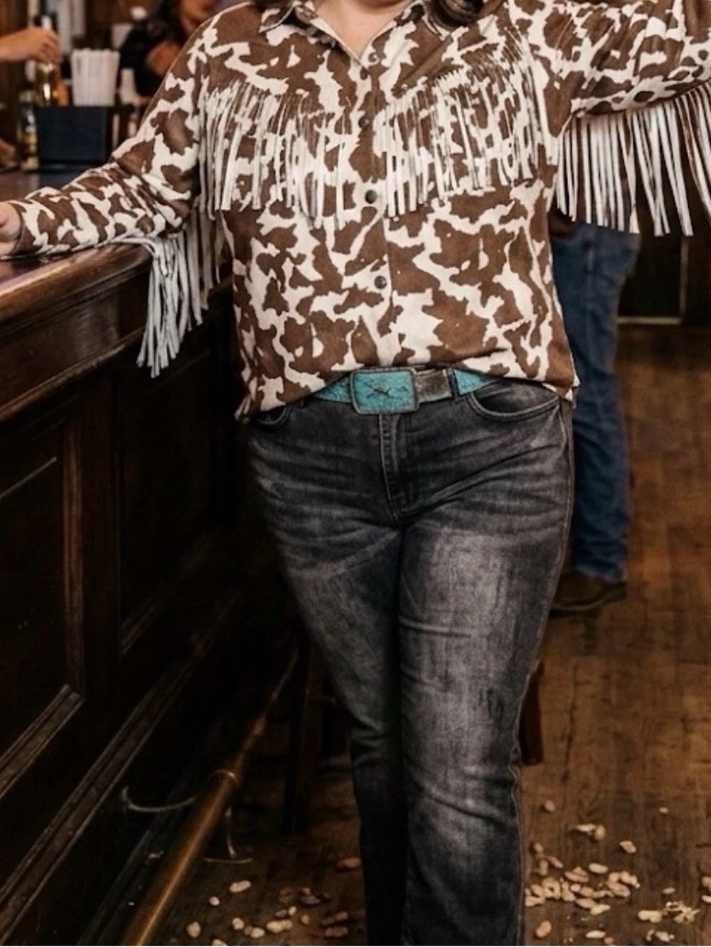 Lucky & Blessed Cow Print Fringe Western Cowgirl Shirt Plus Size 3X NWT Cowprint